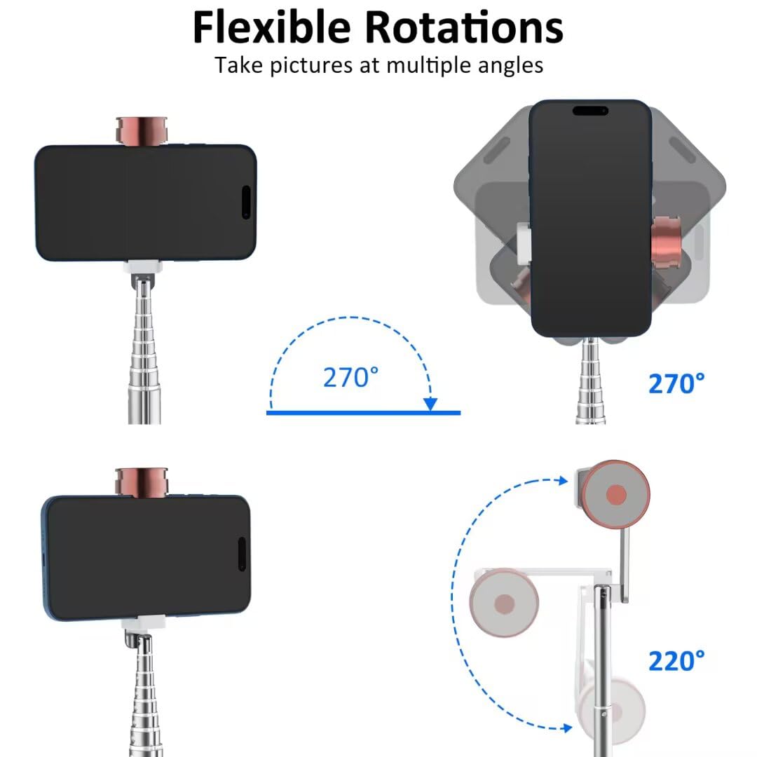 Pperfcoo Selfie Stick Phone Tripod with Remote for iPhone & Android, Portable Aluminum Alloy 3 in 1 Stand for Group Photos with 1/4" Screw for Gopro Cam, Vlog/Travel/Photography