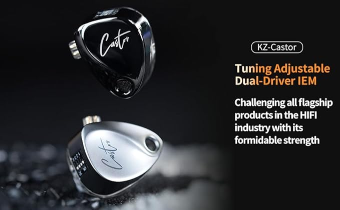 KZ Castor in Ear Monitor Headphones with Mic, HiFi Improved Bass Earphone Sound Tunable Noise Isolating IEMs, Dual-Dynamic Driver Wired Earbuds, 2PIN-C Detachable Cable for Singers Musicians