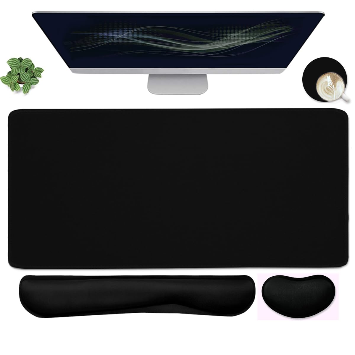 Topographic Large Mouse Pad and Keyboard Wrist Rest, Desk Pad for Keyboard and Mouse, 4-in-1 Large Gaming Mouse Pad with Wrist Support, Non-Slip Desk Mat for Home Office Study Game-Topographic Contour