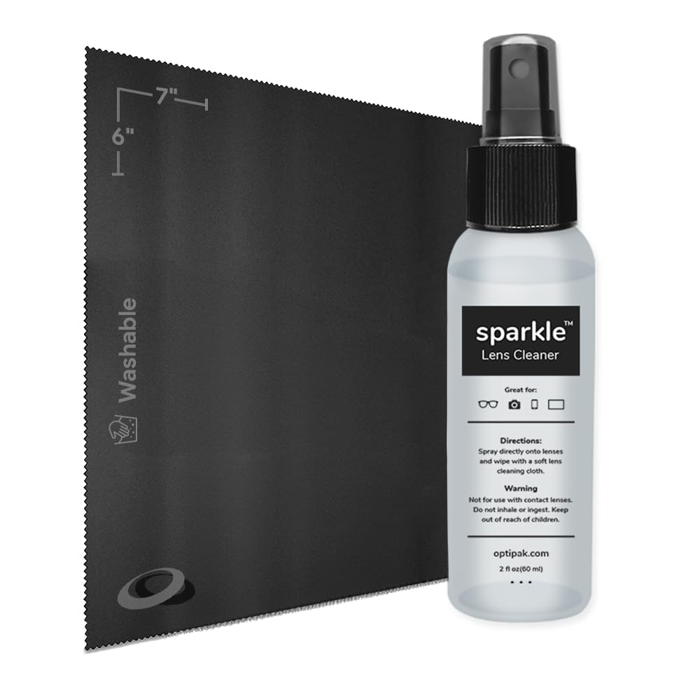 OPTIPAK Sparkle Anti-Reflective Lens Cleaner Spray kit | (1) 2oz Glasses Cleaner Spray + (1) Microfiber Cloth for Eyeglasses, Sunglasses, Lenses, Screens and Camera Cleaning Kit (2 Piece Set)