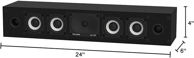 Polk Monitor XT35 Slim Center Channel Speaker - Hi-Res Audio Certified, Dolby Atmos & DTS:X Compatible, 1" Terylene Tweeter & Four 3" Dynamically Balanced Woofer, Wall-Mountable, Midnight Black
