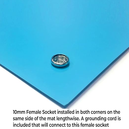RubberStat Dual Layer ESD Compliant Workstation Rubber Table Mat Kit, Soldering, Cell Phone Repair, with Wrist Strap Set and Ground Cord - 24"x72" Blue