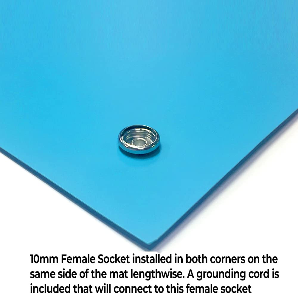 RubberStat Dual Layer ESD Compliant Workstation Rubber Table Mat Kit, Soldering, Cell Phone Repair, with Wrist Strap Set and Ground Cord - 30"x60" Blue