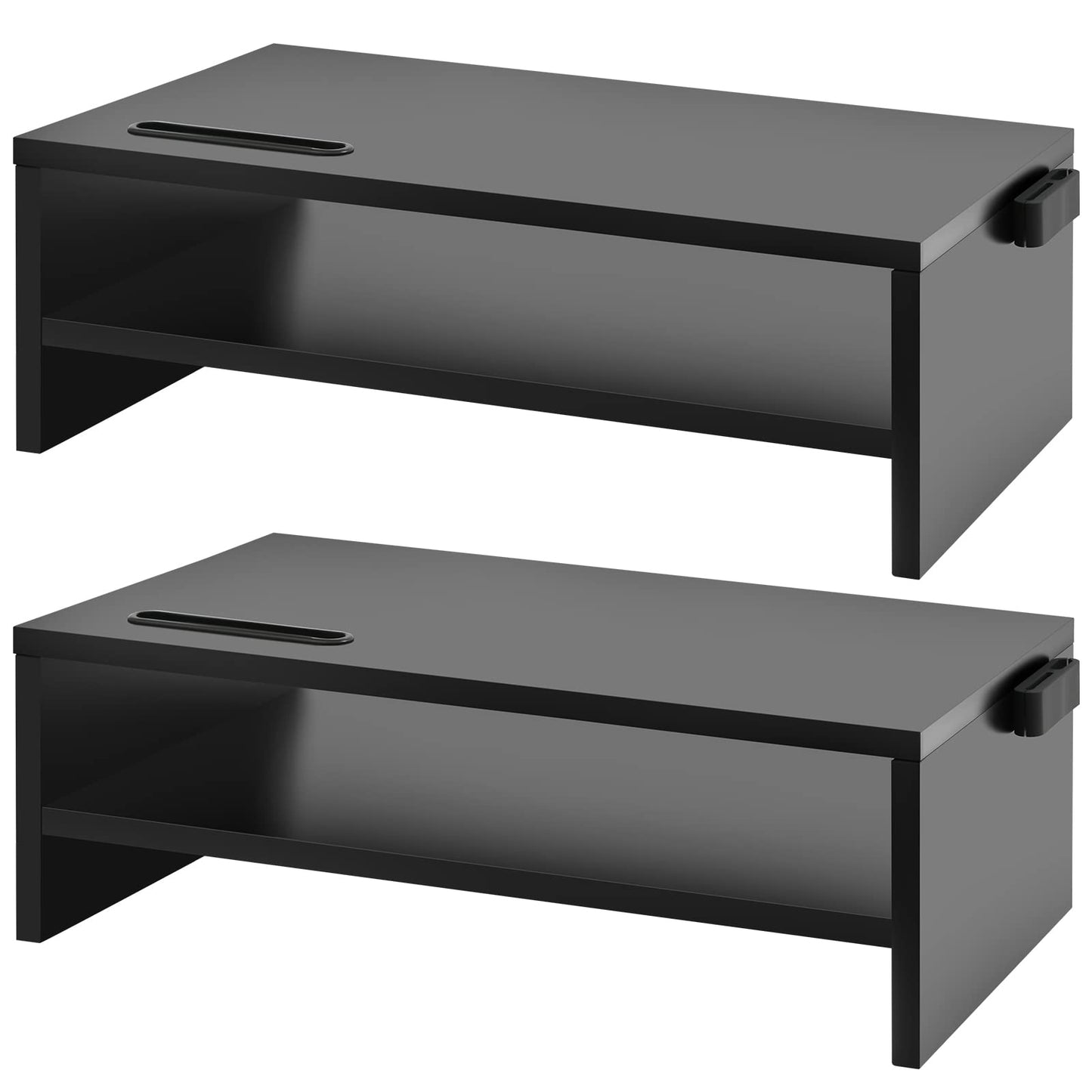 Marbrasse Monitor Stand Riser, 2 Pack 16.5 Inch 2 Tier Computer Monitor Stand, Printer Shelf Stand for Laptop Computer Screen Storagek,Desktop Stand with Phone Holder and Cable Management