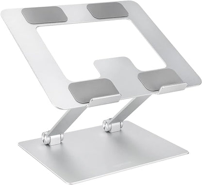 Amazon Basics Sturdy and Portable Ergonomic Laptop Stand for Desk, Adjustable Riser, Fits all Laptops and Notebooks up to 17.3 Inch, Silver, 10 x 8.7 x 6 in