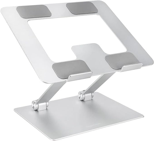 Amazon Basics Sturdy and Portable Ergonomic Laptop Stand for Desk, Adjustable Riser, Fits all Laptops and Notebooks up to 17.3 Inch, Silver, 10 x 8.7 x 6 in