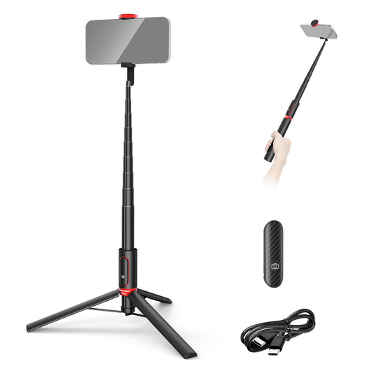 NEEWER 57.9" Selfie Stick Tripod Compatible with iPhone Samsung Android, Metal Portable Lightweight Travel Cell Phone Stand with Phone Holder Mount & Remote for Video Recording Filming, PA992 Black