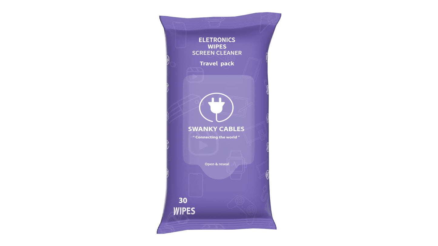 Swanky Cables Screen Cleaner Wipes: Electronic Wipes for Screens - Computer Screen Wipes for Lens, Phone, Tv Screen and Monitor Cleaning - Tech Wipes & Microfiber Cloth (Soft Wipes, 30 Count)