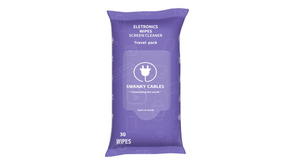 Swanky Cables Screen Cleaner Wipes: Electronic Wipes for Screens - Computer Screen Wipes for Lens, Phone, Tv Screen and Monitor Cleaning - Tech Wipes & Microfiber Cloth (Soft Wipes, 30 Count)