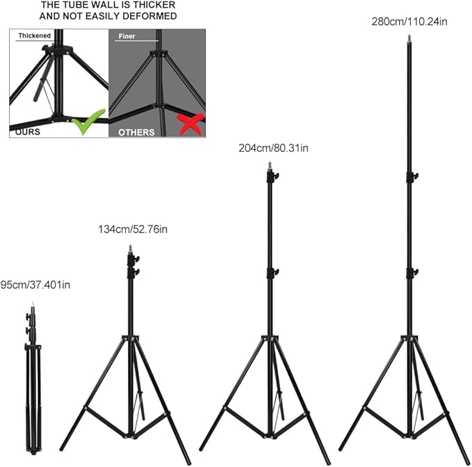 Aluminum Alloy Photography Tripod Stand, 9.19 Feet/2.8m Studio Lighting Tripod Stand for Video Lights, Photography Lights, Reflectors, Softboxes, Umbrellas