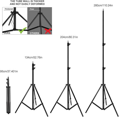 Heavy Duty Aluminum Alloy Photography Video Tripod Light Stands, Tripod Stands for Softboxes, Umbrellas, Reflectors, Lights - Pack of 2, 9.19 Feet/2.8M