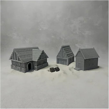 Paintable Tabletop Miniature Little Town Building Terrains Compatible with RPG War Games - 18mm Scale Dioramas Building Set Scenery with Medieval Architecture Style by HAUTICO (HVillageHouses1-1)