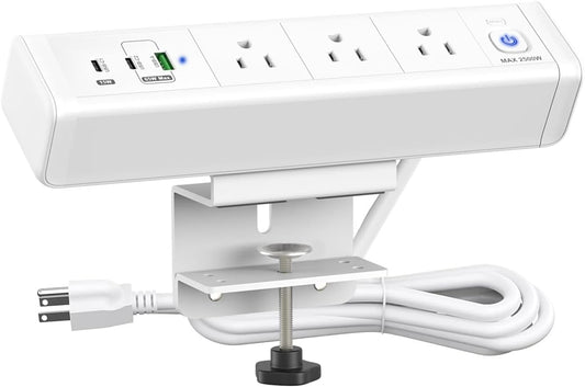 Desk Clamp Power Strip 65W USB-C Fast Charging 3 AC Outlet for Home&Office