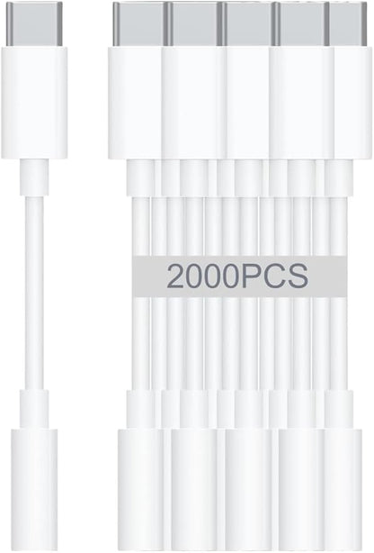 USB-C to 3.5mm Audio Headphone Adapter - HiFi 2000 Pack Compatible with Apple iPhone 16 15 Samsung Galaxy S25 S24 S23 S22 S21 Plus Pro Max Ultra Pixel iPad - Type C to Aux Cord Jack Dongle Adapter