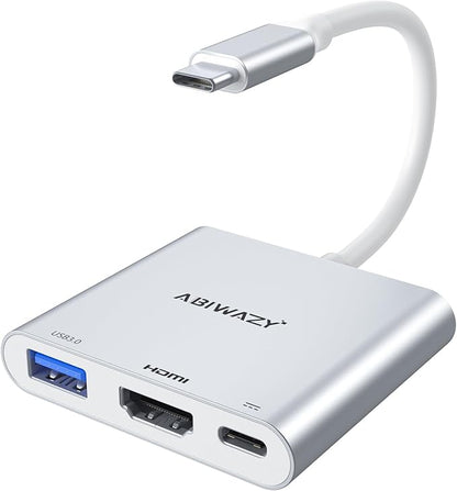 USB C to HDMI Adapter, 4K HDMI to USB-C Multiport Hub Adapter with 100W PD & USBA 3.0 Port, Type C Digital AV Converter for iPad Pro,MacBook Pro/Air,iPhone 15/16,Switch,TV, Monitor and More(Silver)
