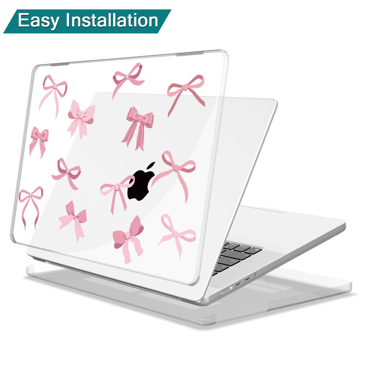 Teryeefi Case for M5 M4 MacBook Pro 14 inch 2025 2024 2023 2021 M4 A3112 A3401 A3185 M3 A2918 A2992 M2 A2779 M1 A2442, Hard Shell Cover + Keyboard Cover for 14 inch MacBook Pro, Cute Pink Bows