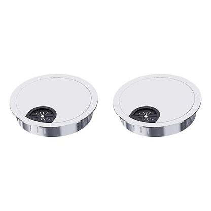 2 Pack Desk Grommet 2 Inch 50mm, Zinc Alloy Computer Desk Wire Hole Cover, Office Desktop Cord Cable Hole Metal Ring, Bright Silver