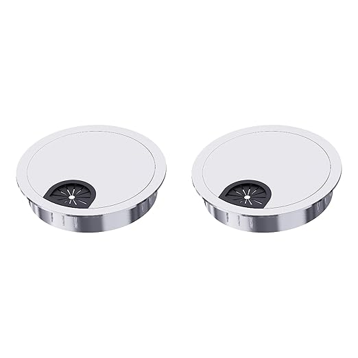 Skweawert 2 Pack Desk Grommet 2 Inch 50mm, Zinc Alloy Computer Desk Wire Hole Cover, Office Desktop Cord Cable Hole Metal Ring, Bright Silver
