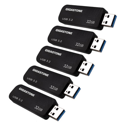 GIGASTONE 32GB USB 3.2 Flash Drive 5-Pack, 80MB/s High-Speed Data Transfer, Carbon Fiber Design, Retractable