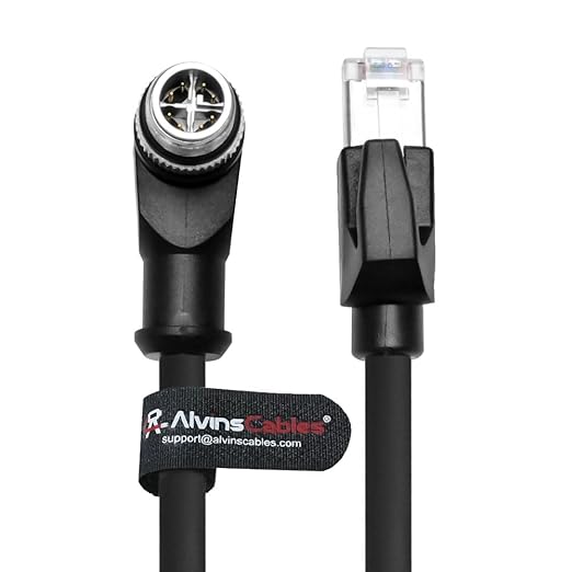 Alvin's Cables M12 X-Code 8 Pin Male to RJ45 Ethernet Cable for Cognex Keyence Camera, High-Flex Cat6a Cable for Industrial Automation, Fieldbus Module, Robotics, Right Angle 49.2ft/15m