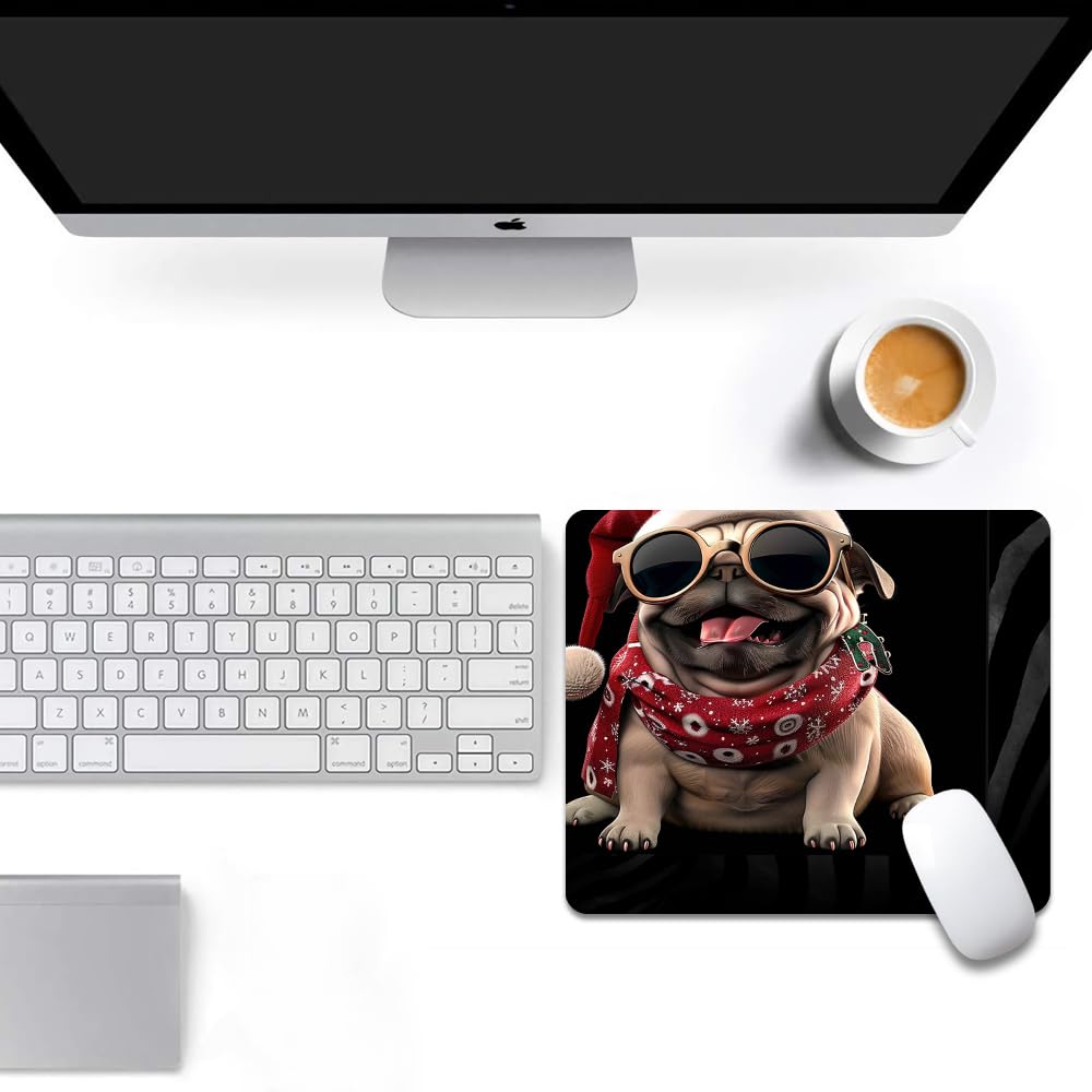 Square Mouse Pad 3D Dog-Santa Hat-1,Gaming Mouse Pads for Desk,Soft Computer Waterproof Non-Slip Mouse Mat