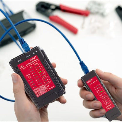 NOYAFA Network Cable Tester for RJ45 RJ11 RJ12 /Cat5 Cat5e Cat6 Cat6a Cat7, Universal Cable Tester, Continuity Test, Phone Line Cat3, Ethernet Tester, LAN Cable Test Tool (Red)