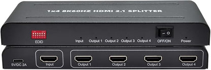 8K HDMI Splitter 1 in 4 Out,with EDID, 3D Stereo, 12-bit Deep Color, 48Gbps, Plug & Play, HDMI Splitter for Windows, Mac, Linux, Projectors, Laptops, Desktops (SP104SKE)