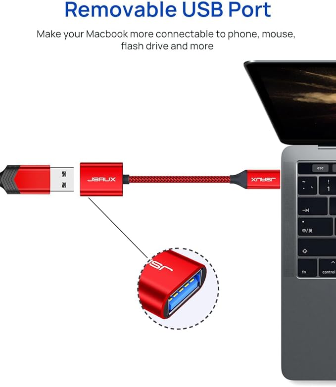 JSAUX USB C to USB 3.0 Adapter [2 Pack], Type C Male to USB Female OTG Cable Compatible with MacBook Pro/Air, iPhone 16 Pro Max/16 Plus/16e/16/15, Samsung Galaxy S25/S24/S23S/22-Red