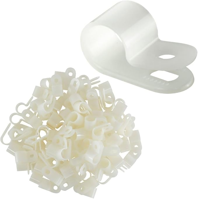 GTSE White Nylon Plastic Cable Clamps, 3/8" Screw Mounts for Cable, Rope, Tube Management, 100 Pack