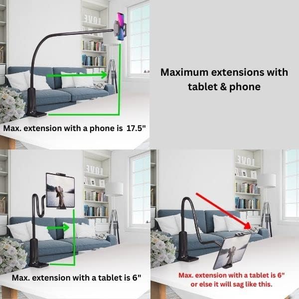 LEVO Clamping Gooseneck Phone and Tablet Mount Holder with Flexible Long Arm – Ideal for Desk, Office, Bedside, Headboard, Kitchen Counter, Boat, RV, and More - Black