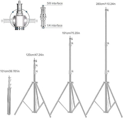 Stainless Steel Photography Video Tripod Stand, Spring Cushioned Heavy Duty Tripod Stand, 9.5ft/2.8m, Universal Adapter for Photography Studio Monolight Reflector Portrait