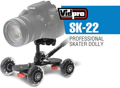 Vidpro SK-22 Professional Skater Dolly - Rolling Slider for DLSR Cameras & Camcorders Ideal for Low-Level Shooting & Panning 25 Lbs Capacity Smooth Rubber Wheels 7 Mounting Points & Extendable Handle