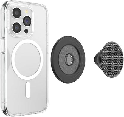 PopSockets Phone Grip for MagSafe with Kickstand, Magnetic Stand, Swappable Top, Secure Hold for iPhone MagSafe Cases, Phone & Tablet Grip - Alum Triangle Knurled Black