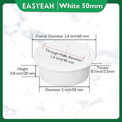 5 Pcs Desk Grommet 2" / 50 mm, Desk Hole Cover for Cables White, Cable Grommet ABS Plastic, Desk Hole Grommet for Home & Office Pc, Detachable Cable Cord Organizer