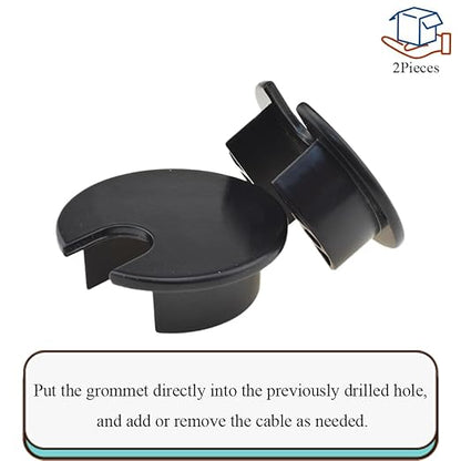HAHIYO 2Pcs 1.38Inch/35mm Black Zinc Alloy Desk Grommet Wire Grommet Cable Management Cord Hole Cover Desk Wire Hole Insert Wire Organizer for Computer Office Home School Equipment Systems