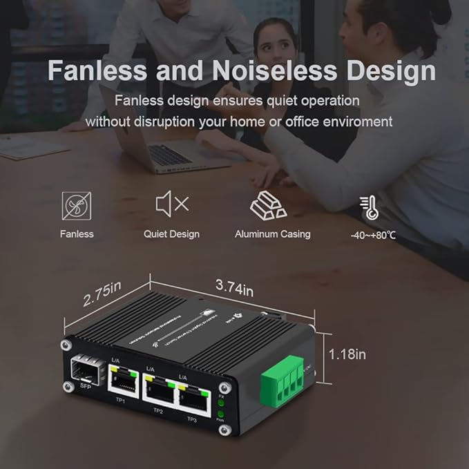 3 Port Hardened Industrial Gigabit Din Rail Switch,10/100/1000Mbps Ethernet Switch Din Rail 24V,8Gbps Switching Capacity,IP40 Rated Unmanaged Network Switch(-40~80°C)