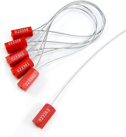 Steel Security Cable Seals Metal Numbered Security Tags Tamper Proof Pull-Tite Container Trailer Seal Ties Straps (Red, Pack of 100pcs)