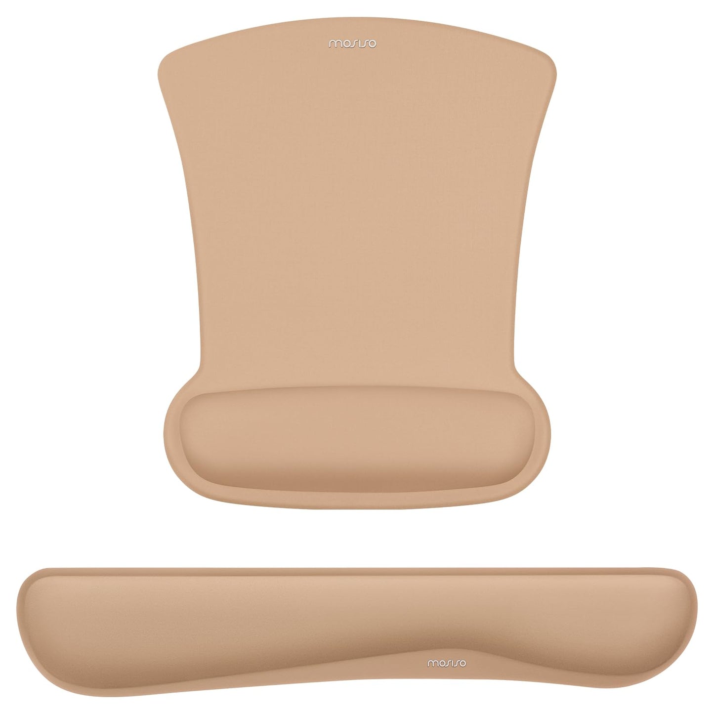 MOSISO Wrist Rest Support for Mouse Pad & Keyboard Set, Ergonomic Mousepad Non-Slip Base Home/Office Pain Relief & Easy Typing Cushion with Neoprene Cloth & Raised Memory Foam, Mocha