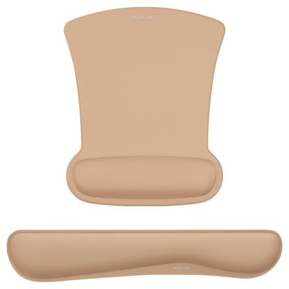 MOSISO Wrist Rest Support for Mouse Pad & Keyboard Set, Ergonomic Mousepad Non-Slip Base Home/Office Pain Relief & Easy Typing Cushion with Neoprene Cloth & Raised Memory Foam, Mocha