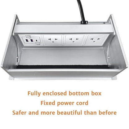ZESHAN Conference Table Power hub Desktop pop up Outlet with 3 US Plugs and USB C Fast Charger for Home Office Tabletop, 1.8M Extension Power Cord for Desk, Silver