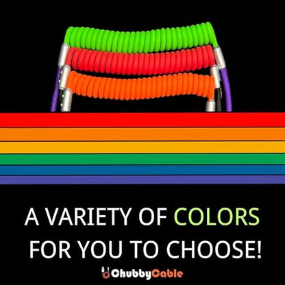 chubbycable Colorblock Chubby - Spring Braided Silicone Charge Cable Coiled USB C Cable Fast Charging Type C Charger Cord for Car, Blue+Pink, Type-C to Type-C, 2.29FT-3.6FT