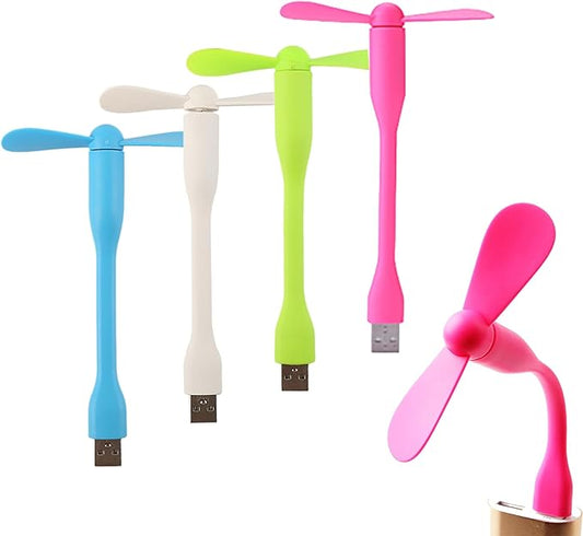 Soseelnee Mini USB Fan, Portable Pocket Fan USB-A Powered Little Cooler, Quiet Operation, for Home Office Car Outdoor Travel- 4 Pack (Blue+ White+ Green+ Pink)