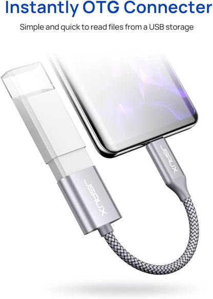 JSAUX USB C to USB Adapter [2 Pack], USB Type C Male to USB 3.0 Female OTG Cable Thunderbolt3 to USB Adapter Compatible with MacBook Pro/Air 2019 2018 2017, Galaxy S23 S23+ Ultra Note 10 S9 S8-Silver