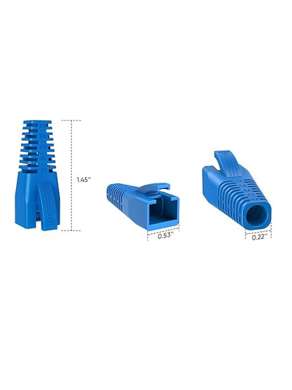 CableCreation RJ45 Ethernet Network Cable Strain Relief Boot 50-Pack Fits CAT5 CAT5E CAT6 CAT6A, RJ45 Color Coded Cable Connector Plug Cover for Various Diameter LAN Cable, Blue