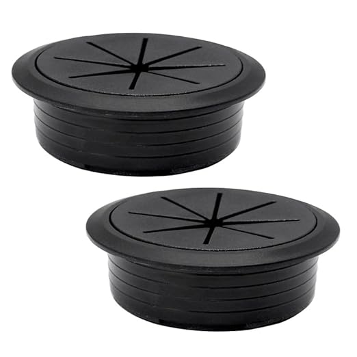 2 Pcs Desk Grommet 2-3/8" / 60 mm, Desk Hole Cover for Cables Black, Cable Grommet ABS Plastic, Desk Hole Grommet for Home & Office Pc, Detachable Cable Cord Organizer