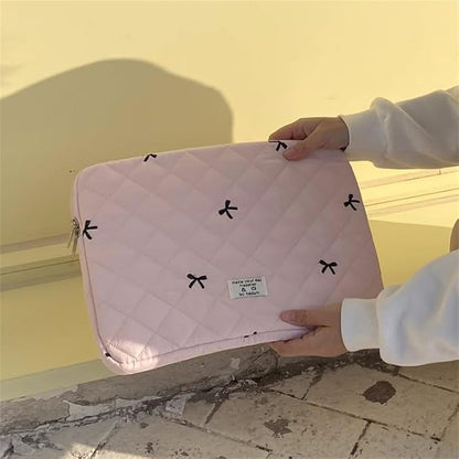Cute Bow Graphic Carrying Laptop Bag Y2K Preppy Laptop Sleeve Case Bag Kawaii Pad Computer Protect Case Pouch (13-14 inch,Pink)