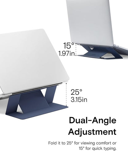 MOFT Laptop Stand for Desk, Adhesive MacBook Computer Stand with 2 Adjustable Viewing Angles, Foldable and Portable Laptop Riser Compatible with 11"-16" Laptops, Navy Blue
