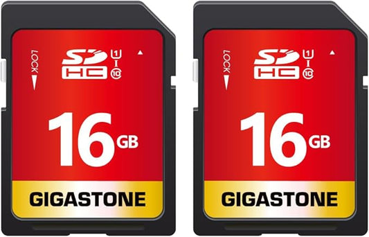 GIGASTONE 16GB SD Card 2-Pack UHS-I U1 Class 10 SDHC Memory Card High-Speed up to 80MB/s Full HD Video Compatible with SPYPOINT TACTACAM WOSPORTS Trail Camera, with 2 Mini Cases