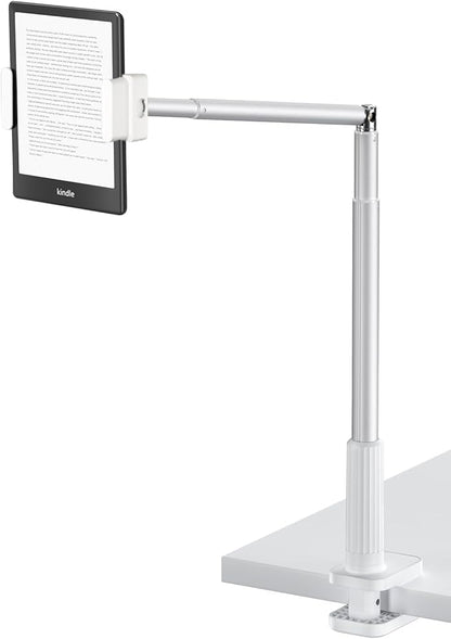 Phone Holder for Bed, 360° Rotation Cell Phone Stand, Flexible Long Arm Headboard Bedside Clip, Multi-Functional Overhead Phone Mount for 3.5-11" Phones, Tablets, Kindle, White