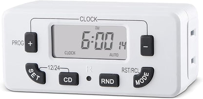 7 Day Programmable Digital Timer Outlet, Indoor Timer with Single Plug-in, Digital Light Timers for Lamp, Fan, Aquarium, 15A 1/2HP, 1 Pack